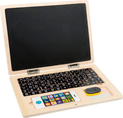 Holz Laptop mit 2in1 Magnet-Kreidetafel und Holz Smartphone - 83teilig