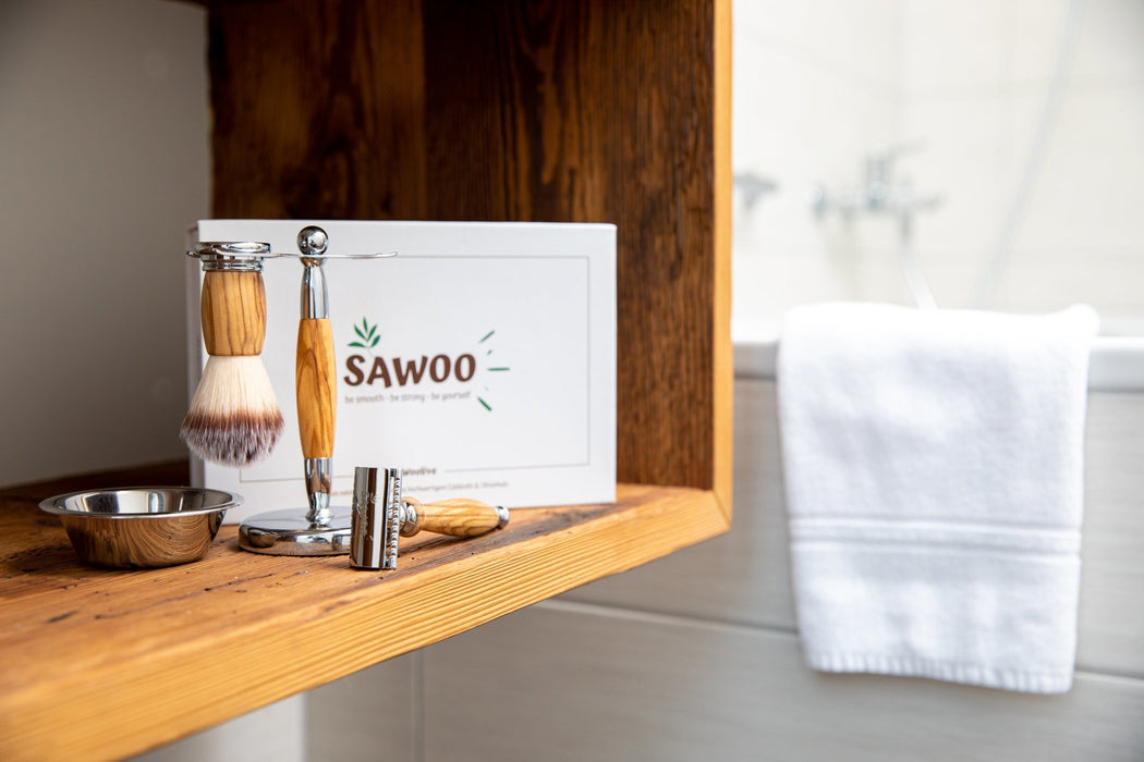 SAWOO - hochwertiges, veganes Rasierset "Woolive" - 5tlg. für Mann & Frau (2. Wahl Artikel)