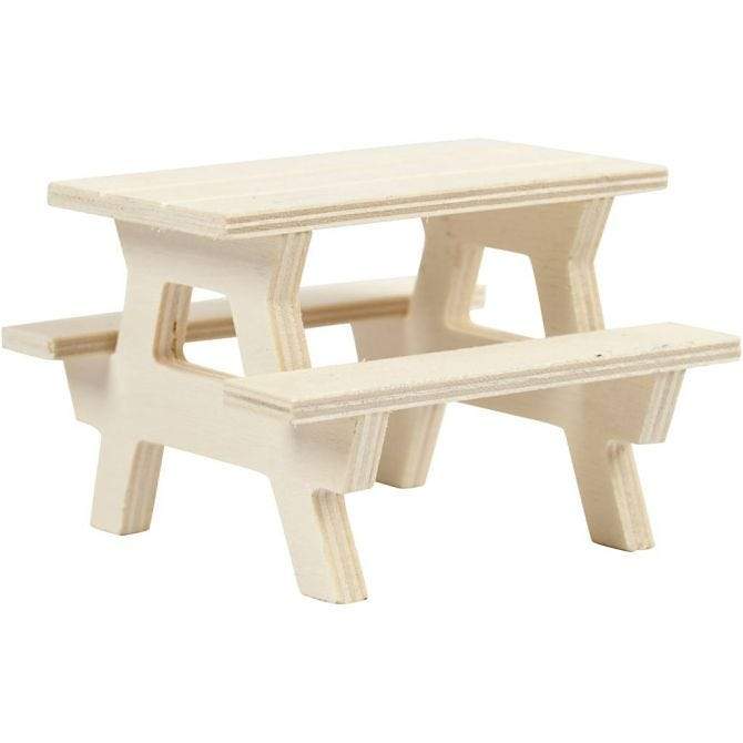 Mini Picknick Tisch - Garnitur mit 2 Bänken - Miniatur Figuren für Wichtelhaus & Wichteltür
