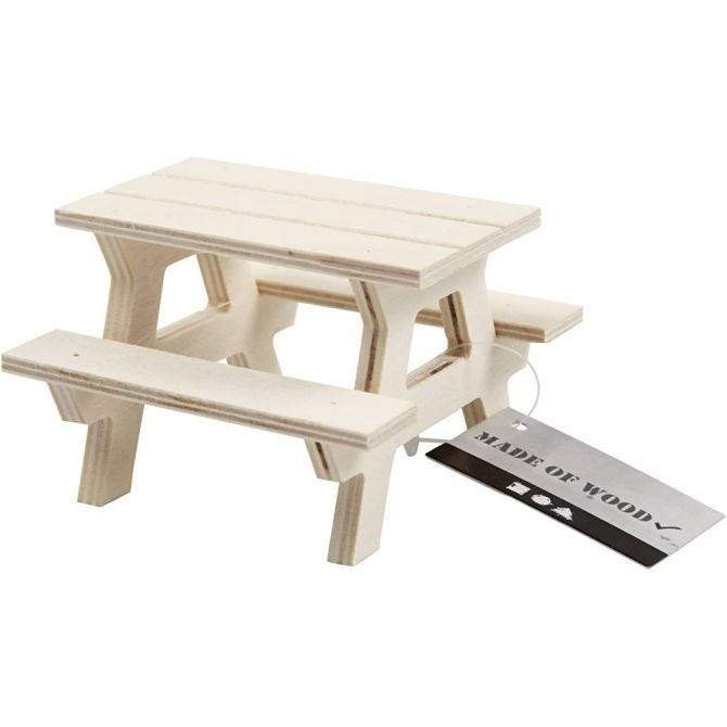 Mini Picknick Tisch - Garnitur mit 2 Bänken - Miniatur Figuren für Wichtelhaus & Wichteltür