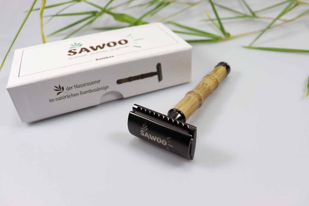 SAWOO - Rasierhobel "Bamboo" - aus hochwertigem Messing & Bambusholz - inkl. 10 Rasierklingen