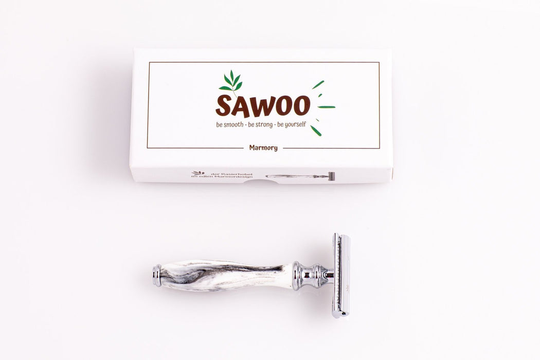 SAWOO - Rasierhobel "Marmory" - aus hochwertigem Messing (inklusive 10 Klingen)