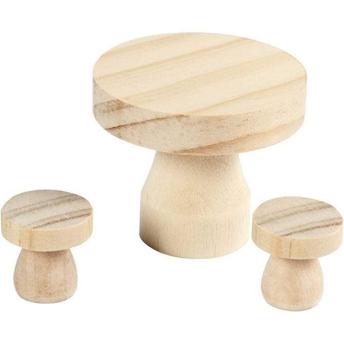 Sitzgruppe / Tisch mit 2 Hocker - Miniatur Figuren für Wichtelhaus & Wichteltür
