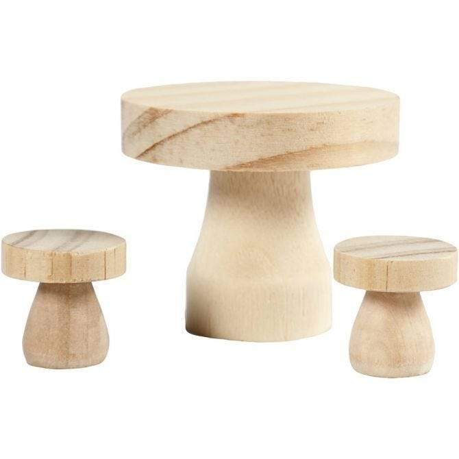 Sitzgruppe / Tisch mit 2 Hocker - Miniatur Figuren für Wichtelhaus & Wichteltür