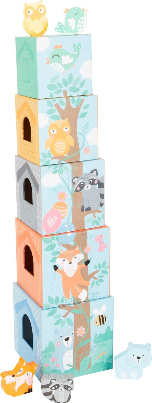Stapelturm / Stapelwürfel mit Holztieren - in Pastellfarben